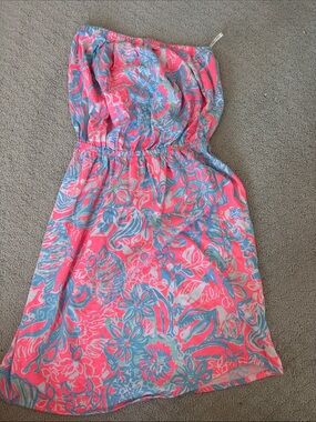 Lilly Pulitzer Pink and Blue Strapless Mini Dress